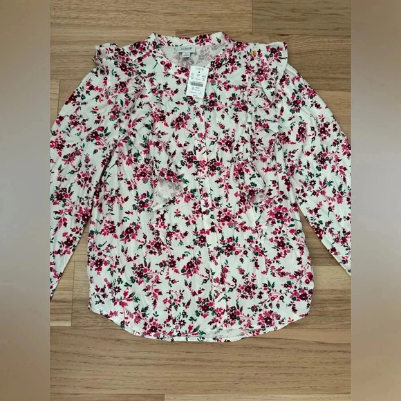 J Crew chic feminine long sleeve floral ruffle top size XS button front - Picture 6 of 16